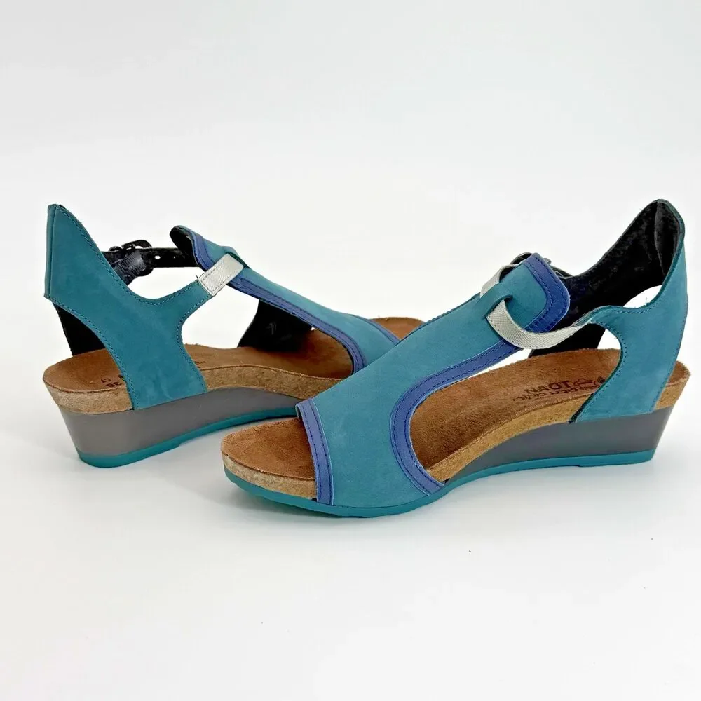Naot Fiona Wedge Sandals 38‎ Teal Suede Leather Comfort Shoes Womens 7 Brand New - Picture 3 of 7
